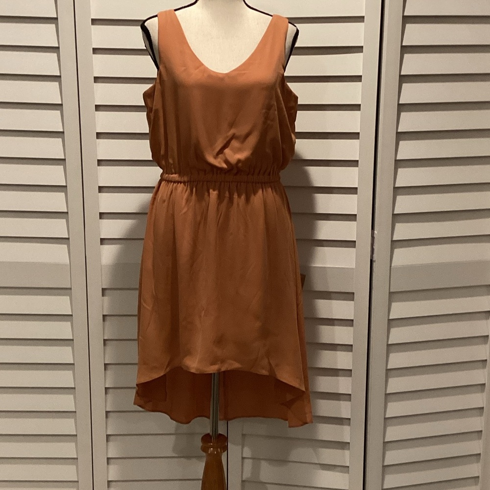 Miss Chievous High Low Sleeveless lined Dress in rust Orange